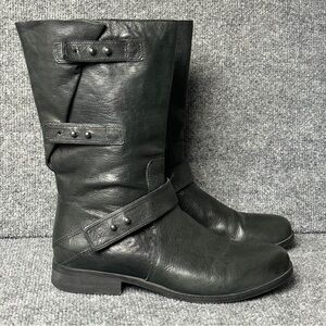 Eileen Fisher Domingo moto boots Italian leather sz 8 bikercore goth adjustable